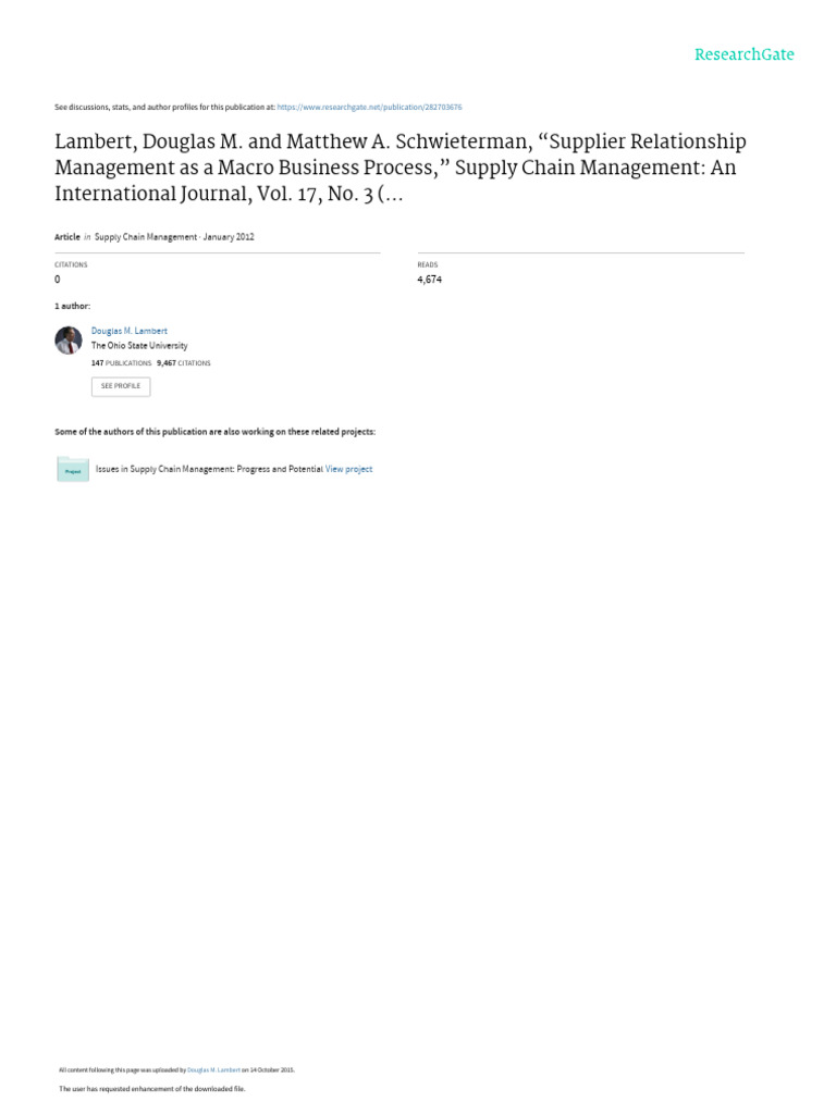 Supplier Relationship Management Framework | PDF | Supply Chain ...