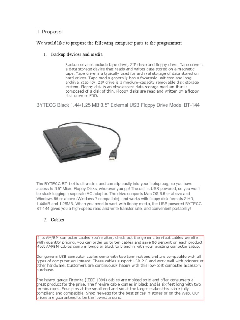 Essential Computer Parts Proposal | PDF | Floppy Disk | Disk Storage