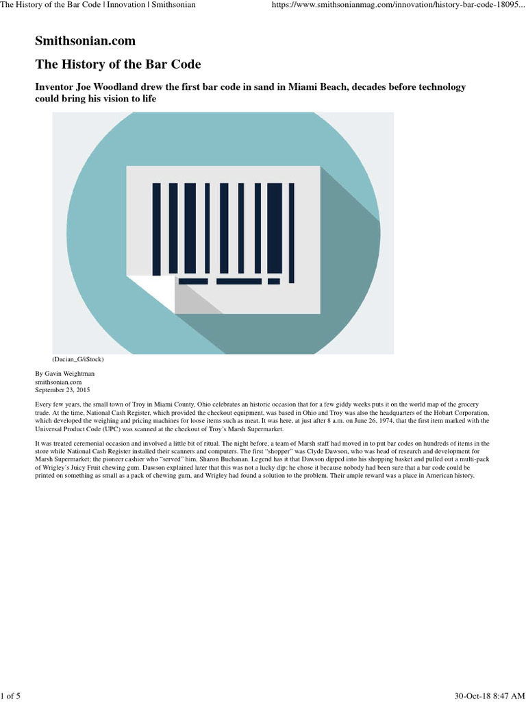 The Evolution of the Bar Code | PDF | Barcode | Universal Product Code