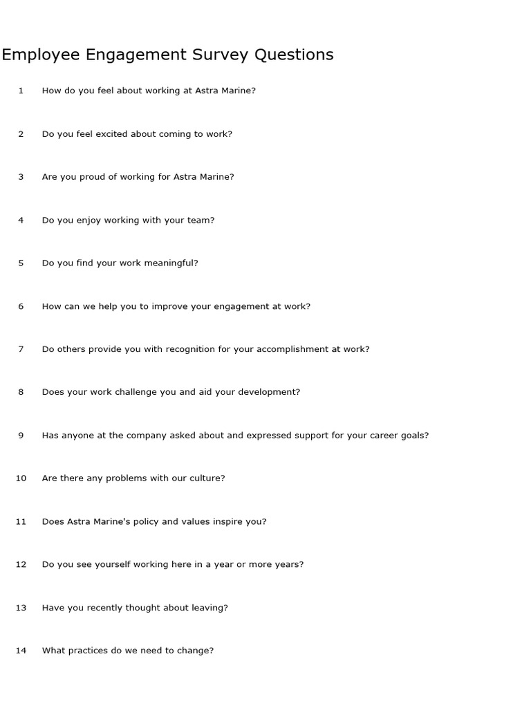 Employee Engagement Survey Questions | PDF