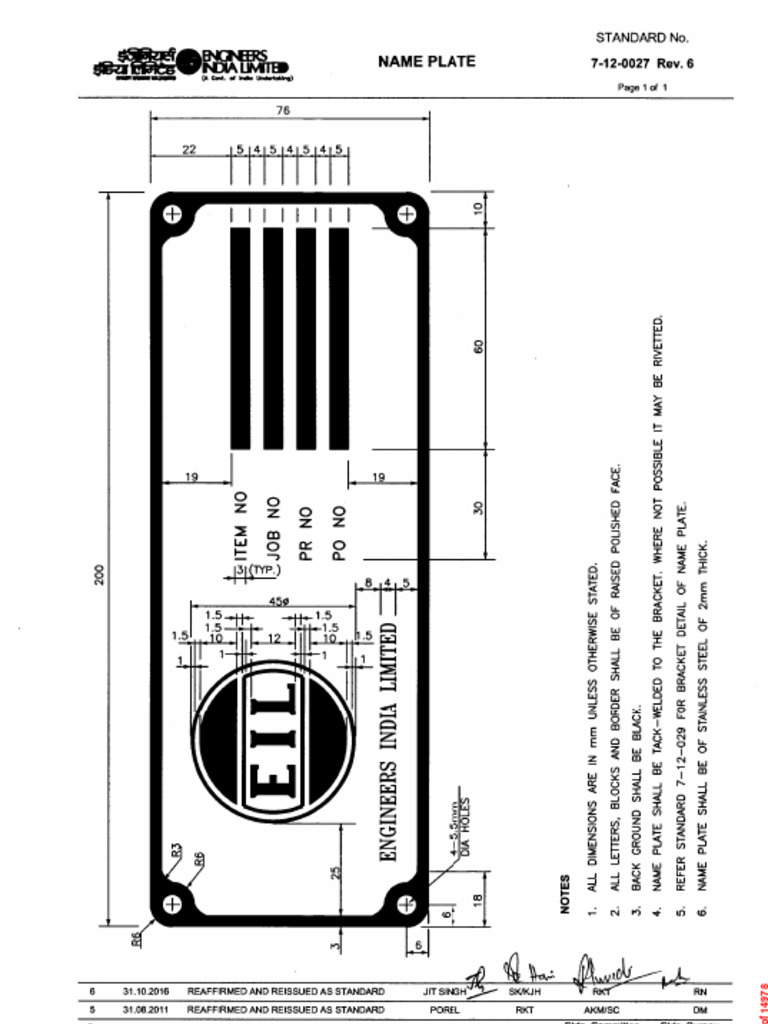 Standard for Name Plate Specifications | PDF | Steel | Industrial Processes