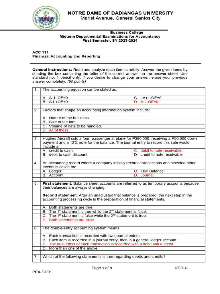 Acc 111 Midterm 1st Sem 2023 Pdf Debits And Credits Business