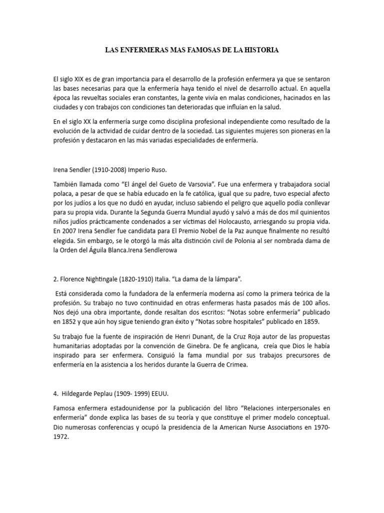 Enfermeras Famosas en la Historia | PDF | Enfermería | Cuidado de la salud