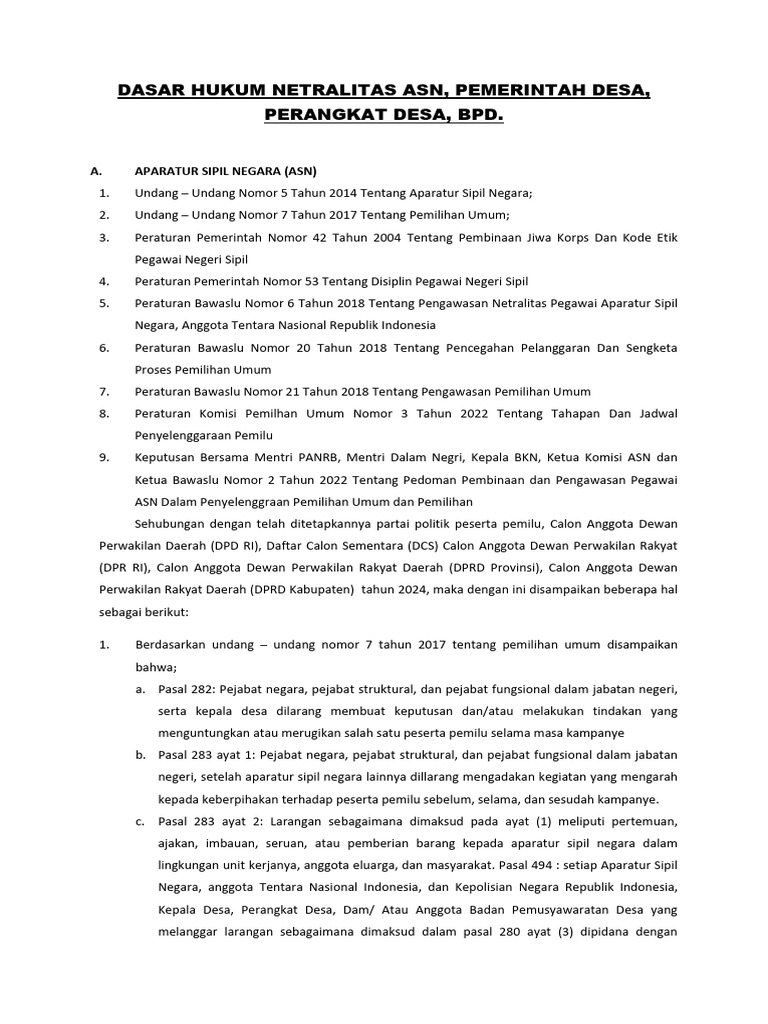 Netralitas ASN dan Perangkat Desa | PDF