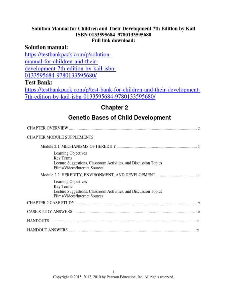 Solution Manual For Children And Their Development 7th Edition By Kail