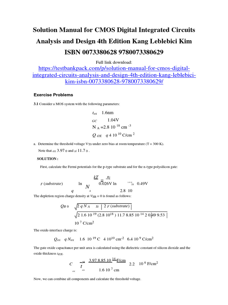 Solution Manual For CMOS Digital Integrated Circuits Analysis and Design 4th Edition Kang