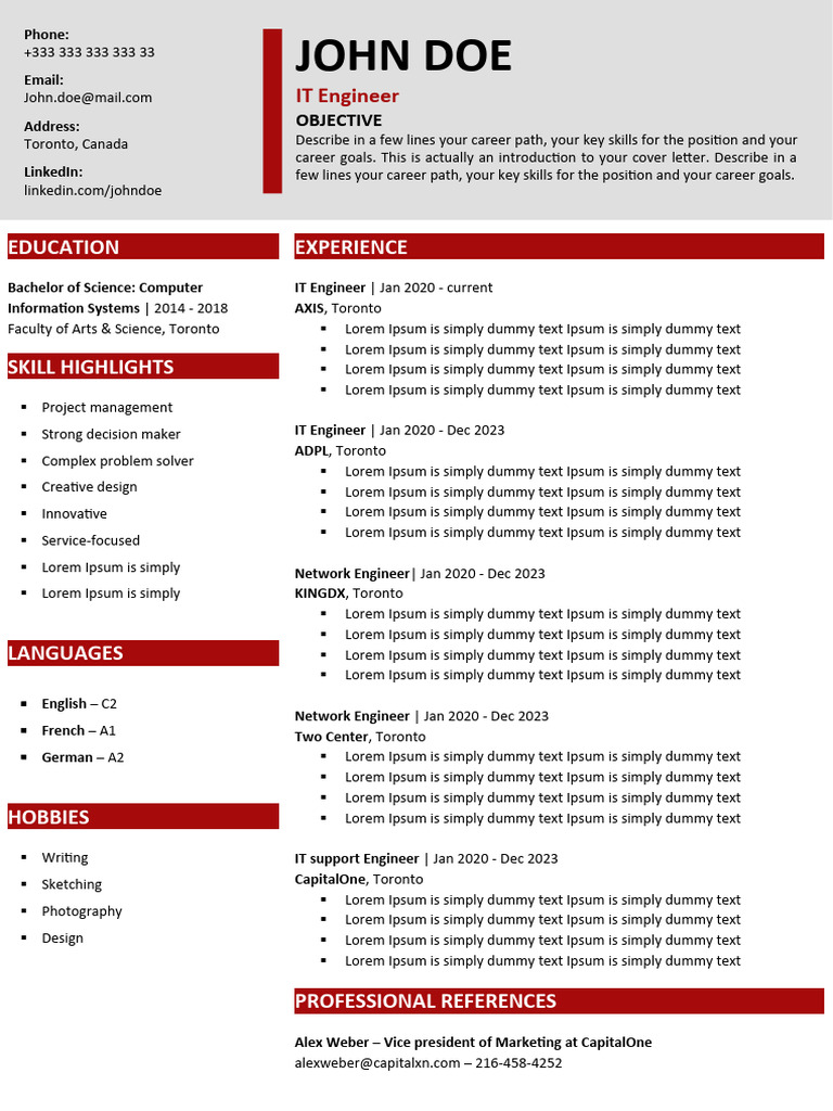 Canadian IT Engineer CV Example | PDF | Computers