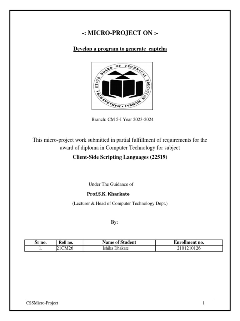 CAPTCHA Generator Micro-Project Report | PDF | Computing | World Wide Web