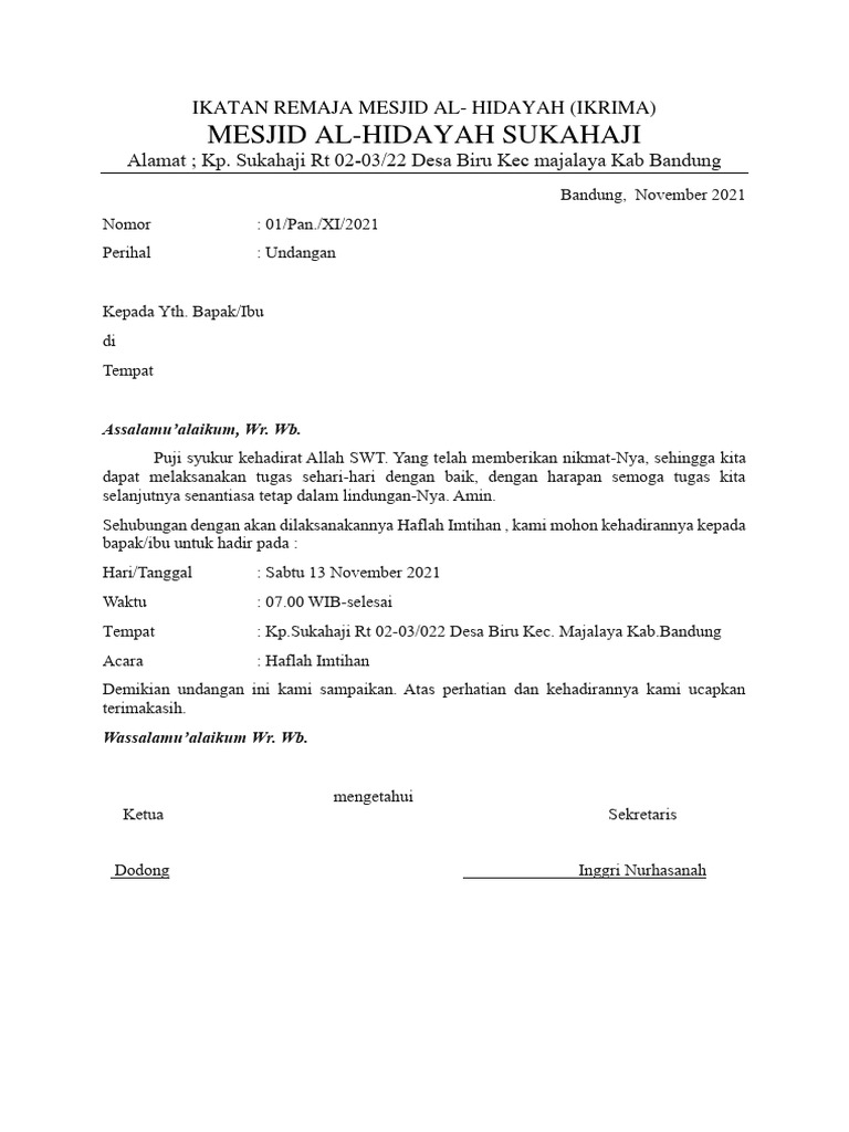 Surat Undangan Imtihan | PDF