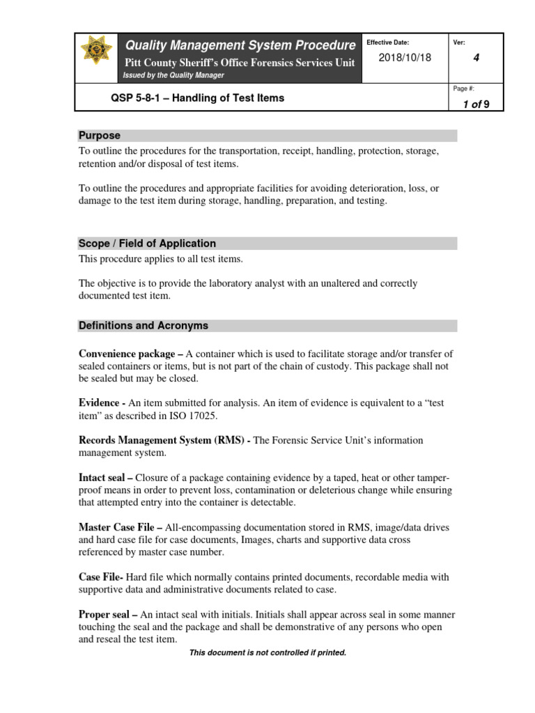 Test Item Handling Procedures | PDF | Technology & Engineering