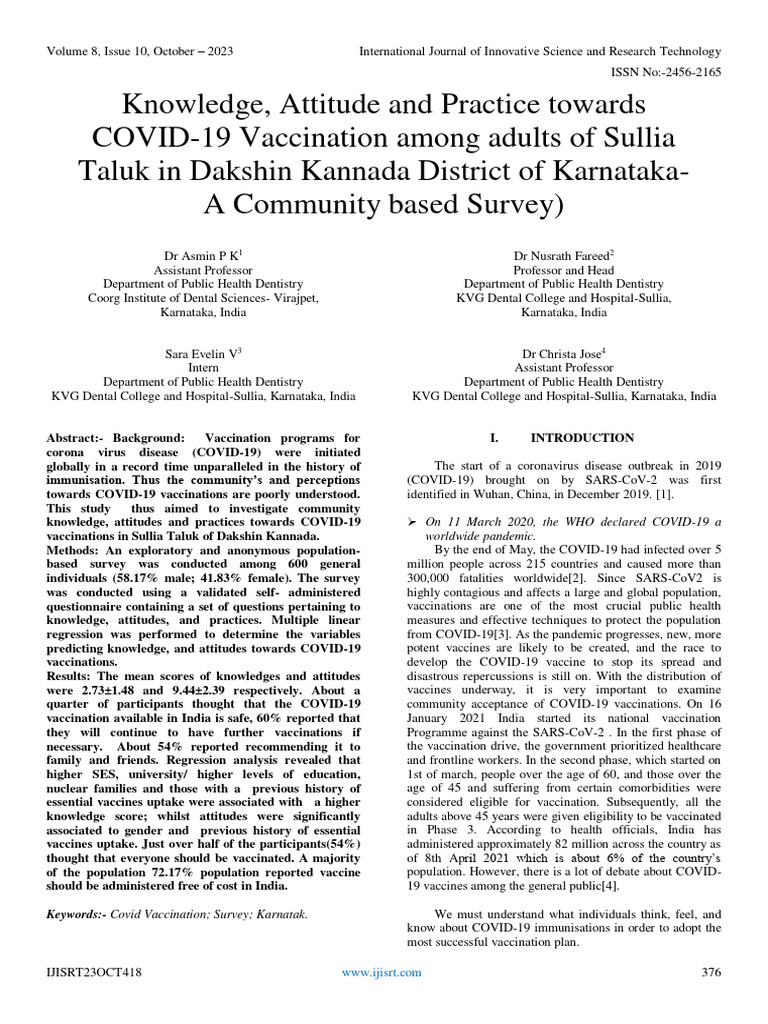 Knowledge, Attitude and Practice Towards COVID-19 Vaccination Among ...