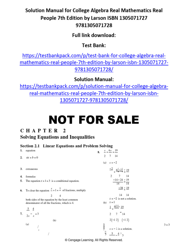 Solution Manual For College Algebra Real Mathematics Real People 7th ...