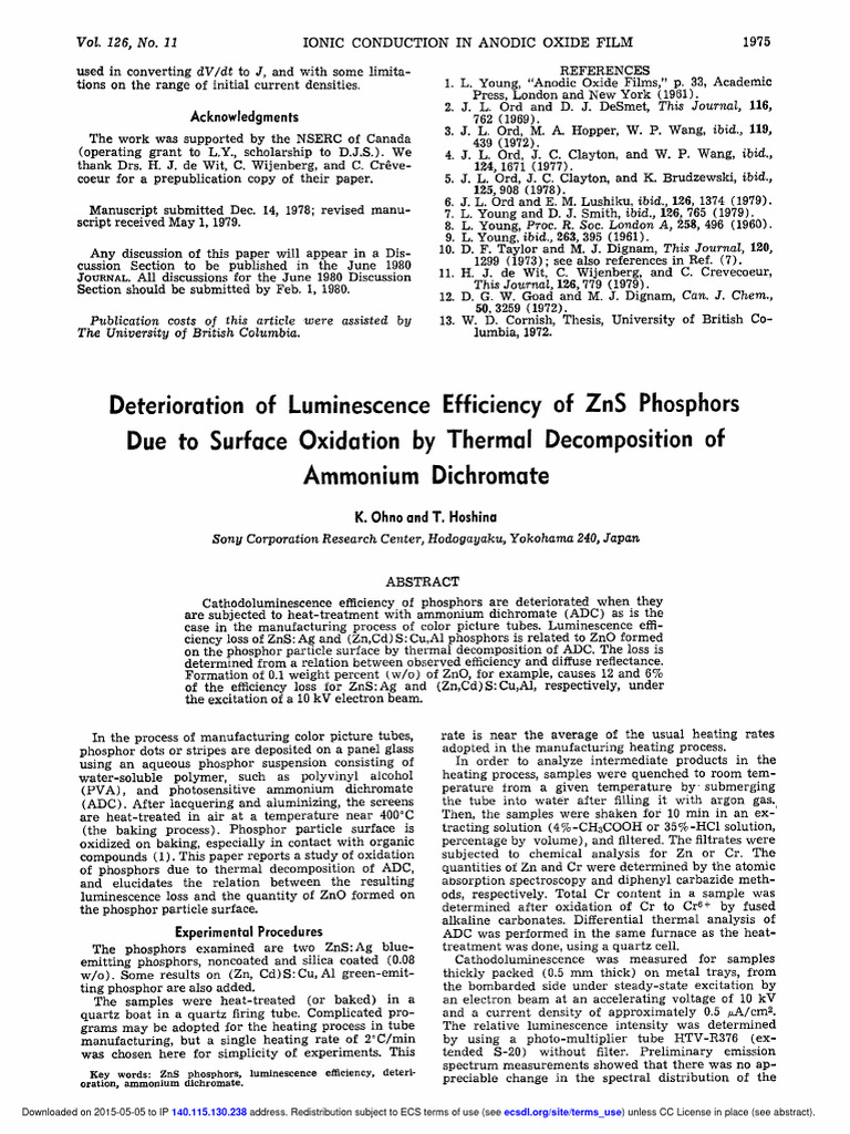 Deterioration of Luminescence Efficiency of ZNS Phosphors Due To