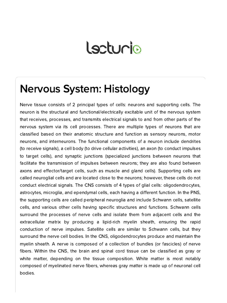 Nervous System Histology Overview | PDF | Self-Improvement | Science ...