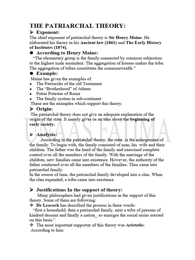 Patriarchal vs. Matriarchal Theories | PDF | Patriarchy | Family