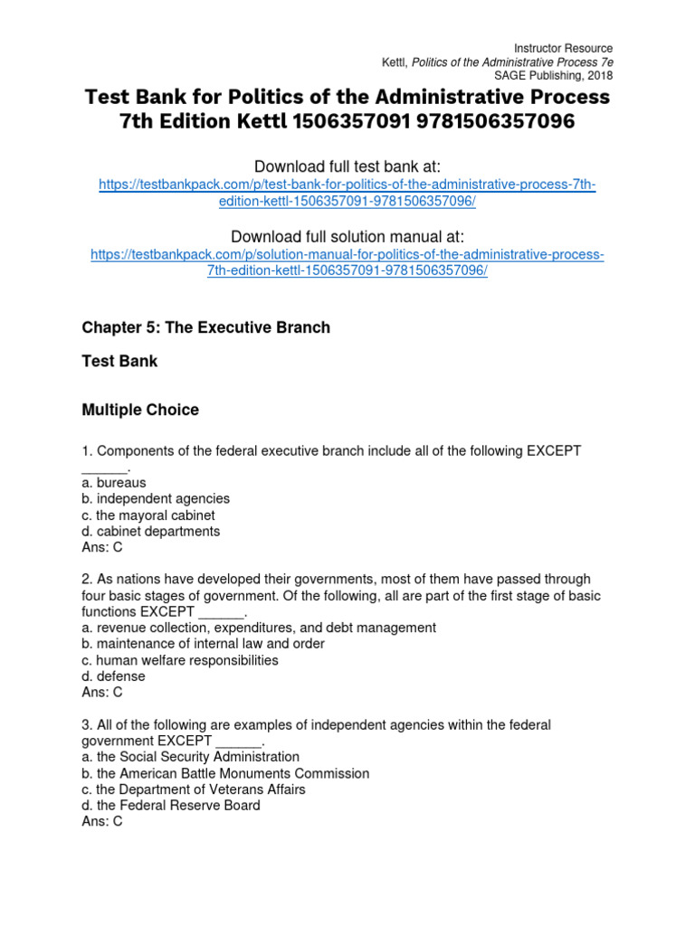 Politics of The Administrative Process 7th Edition Kettl Test Bank