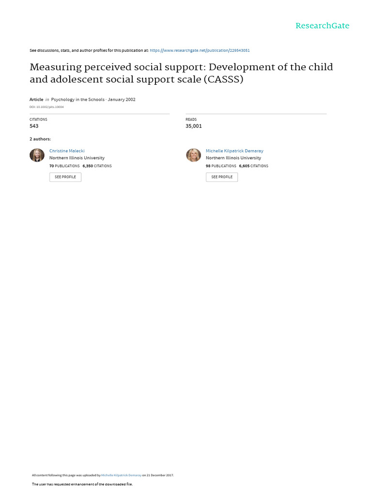 Child and Adolescent Social Support Scale | PDF | Social Support ...
