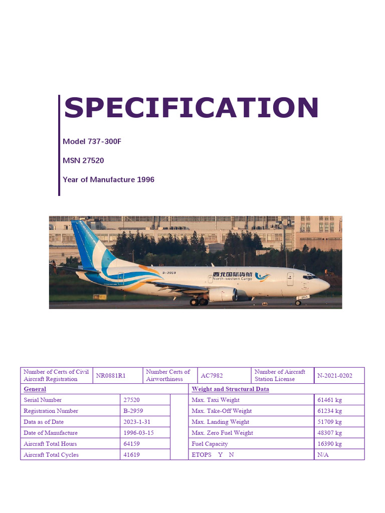 YTO Cargo Airlines Aircraft Specs | PDF