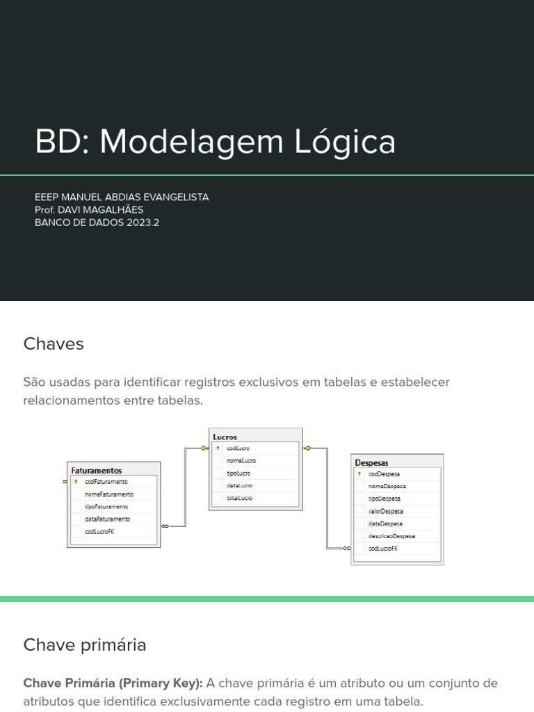 Chaves em Modelagem Lógica de BD | PDF | Tabela (banco de dados ...