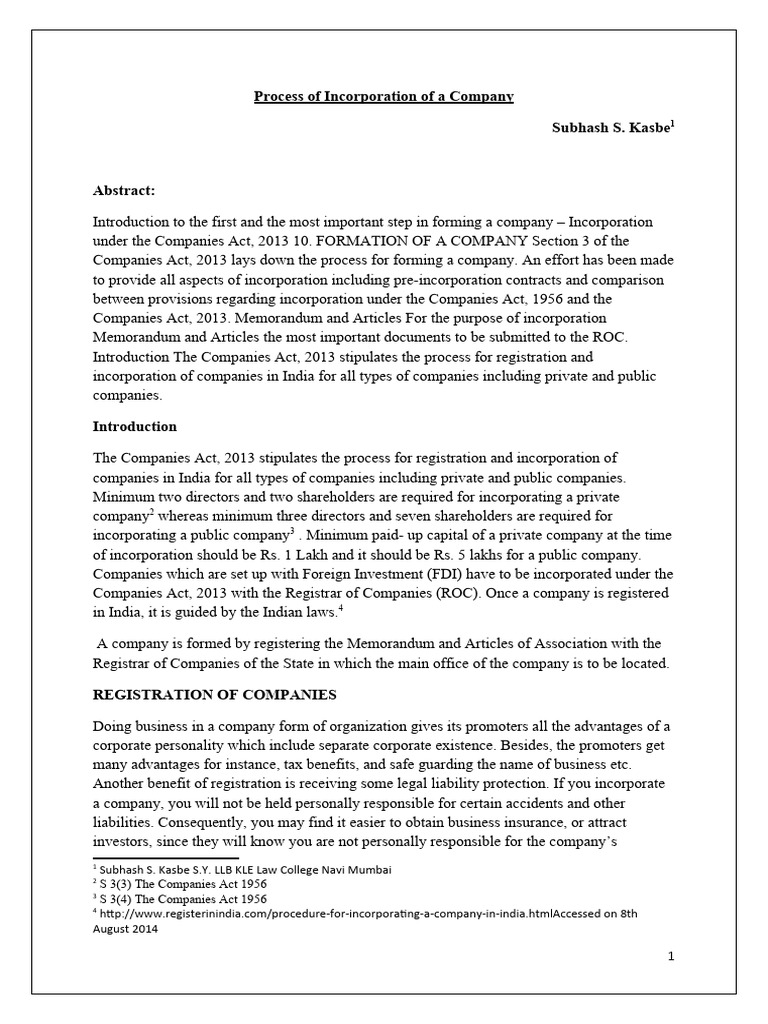 Process of incorporation of a company pdf