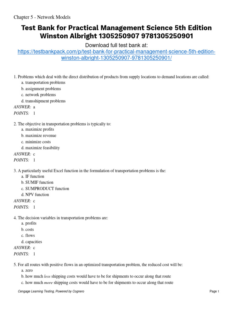 Practical Management Science 5th Edition Winston Test Bank 1 | PDF ...