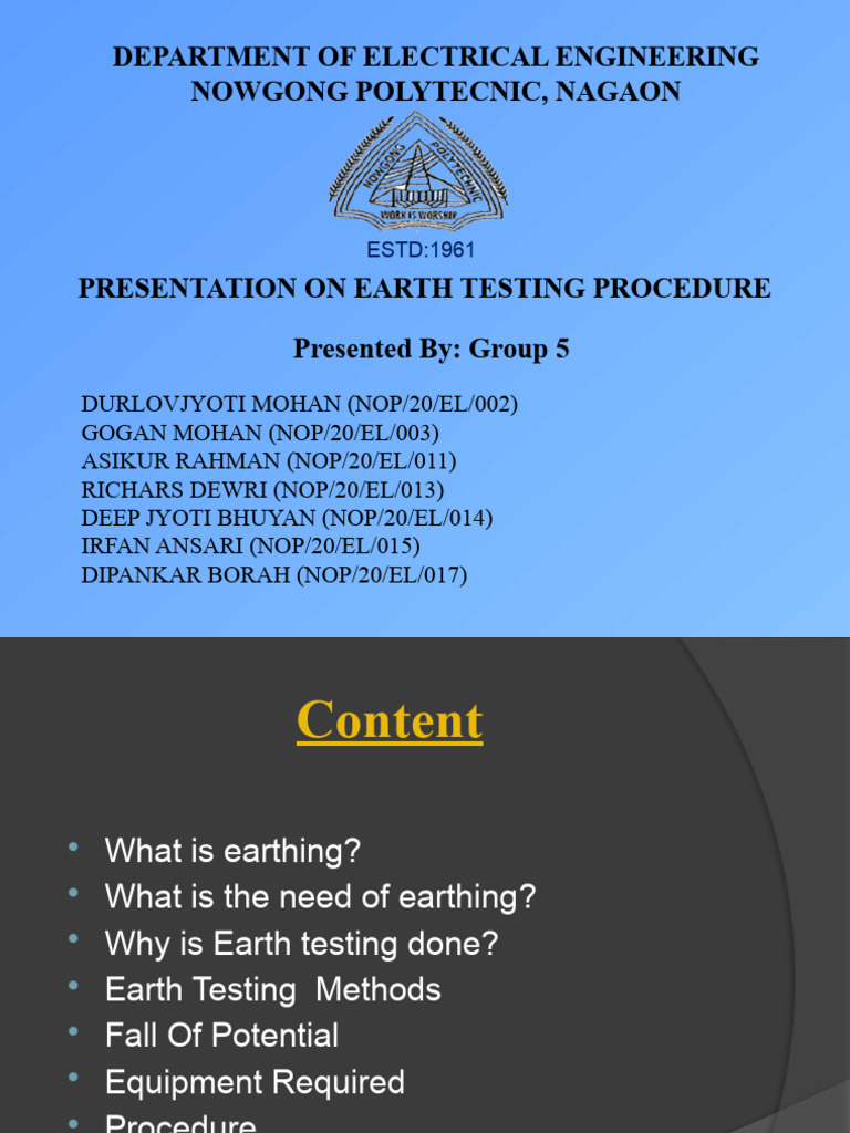 Earth testing procedure pdf