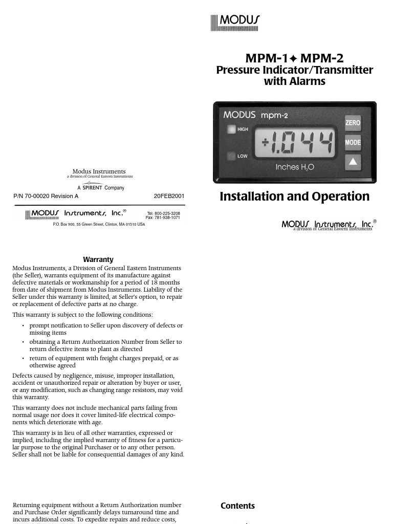 MPM1 MPM2 Pressure Indicator Transmitter PDF Electrical Connector Pipe (Fluid Conveyance)