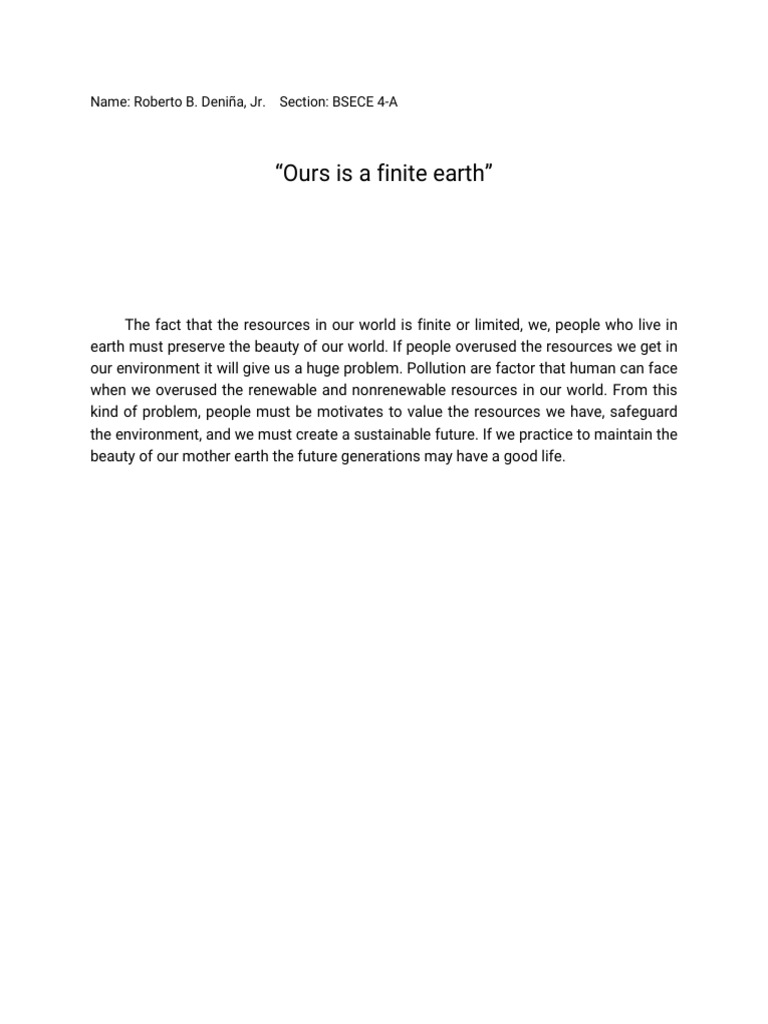 Preserving Earth's Finite Resources | PDF | Language Arts & Discipline ...