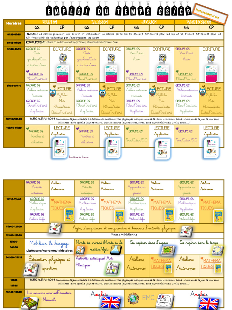 Emploi du Temps GS/CP 2024 | PDF