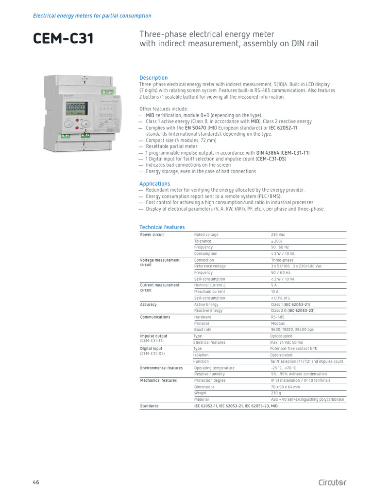 CEM-C31 Three-Phase Energy Meter | PDF | Programmable Logic Controller ...
