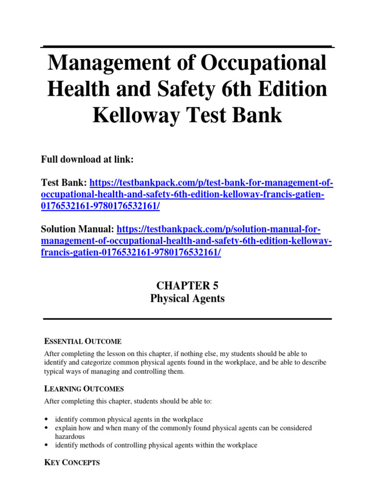 Management of Occupational Health and Safety 6th Edition Kelloway Test