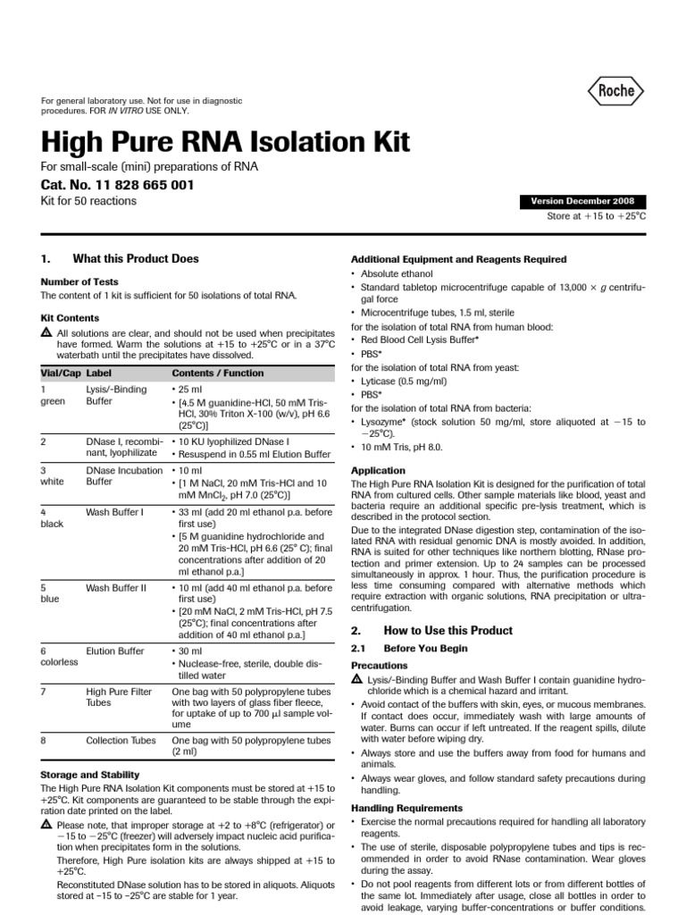 Roche High Pure Isolation Kit | PDF | Northern Blot | Gene Expression