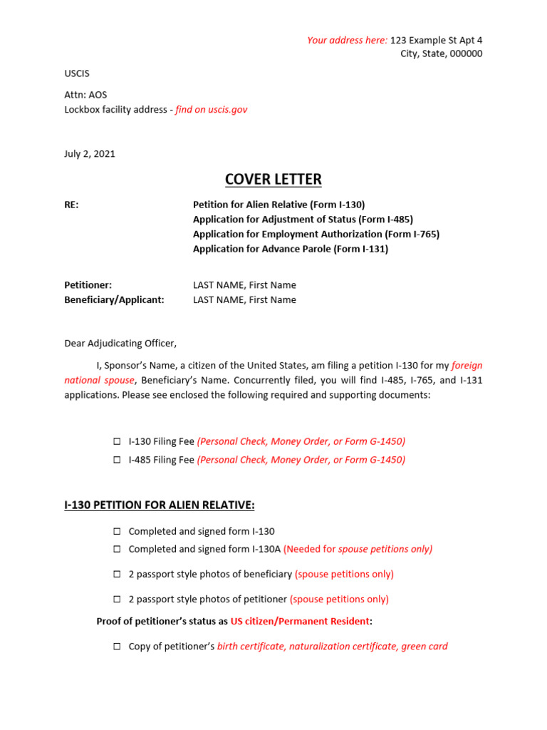 Cover Letter I130 Download Free PDF Government And Personhood
