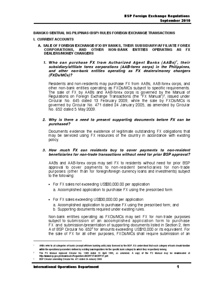 Bsp Forex Regulations 2010 Foreign Exchange Market Loans - 