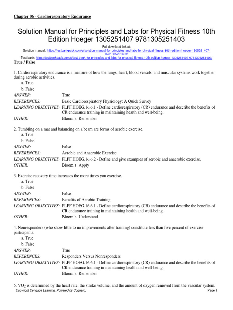 Principles and Labs For Physical Fitness 10th Edition Hoeger Test Bank