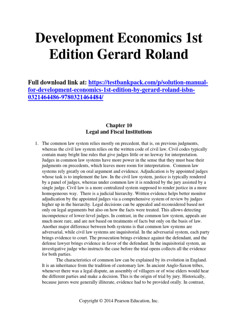 Development Economics 1st Edition Gerard Roland Solutions Manual 1
