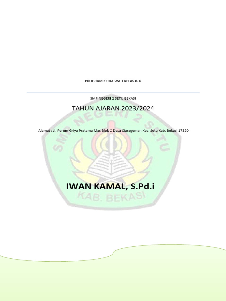 Cover Program Kerja Wali Kelas 8 | PDF