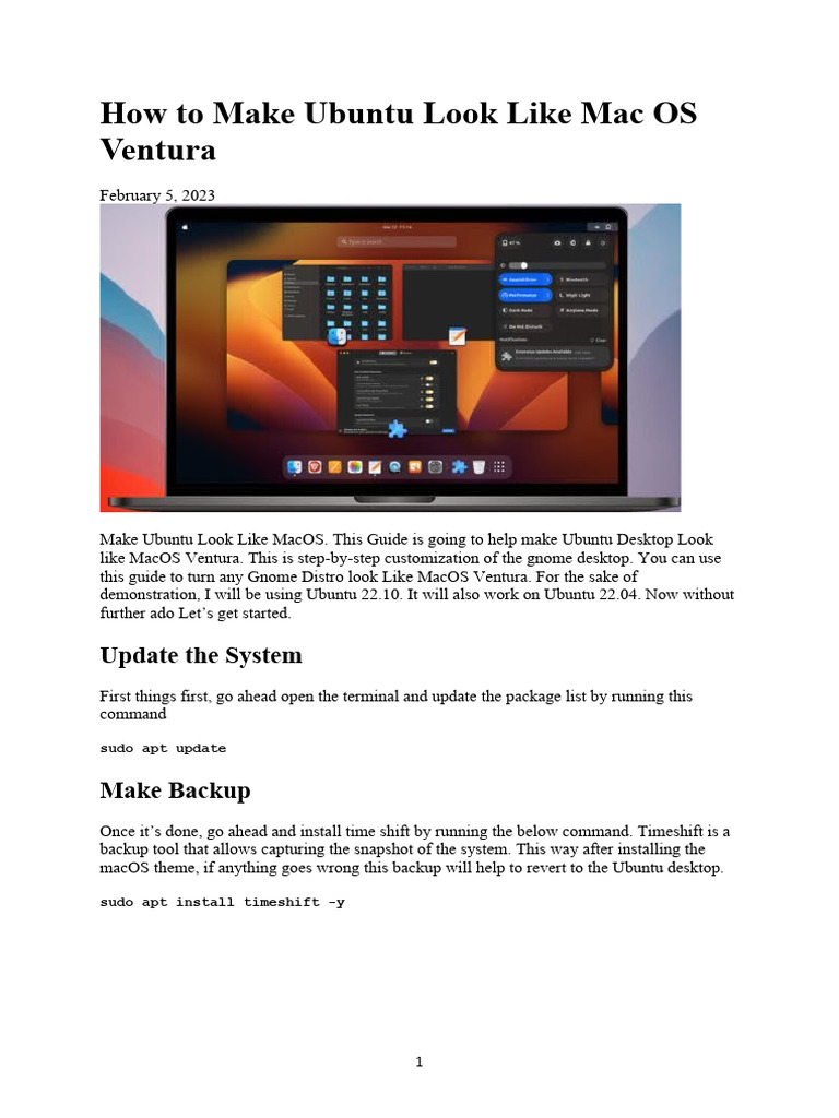How To Make Ubuntu Look Like Mac OS Ventura | PDF | Mac Os | Software