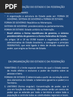 Da Organização Do Estado e Da Federação