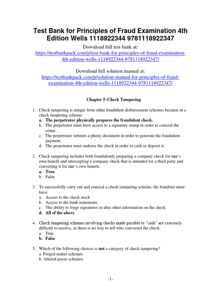 Test Bank for Fraud Examination 4th Ed. | PDF | Finance & Money Management
