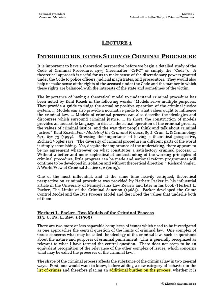 Lecture 1 2 Introduction To The Study Of Criminal Procedure 2020