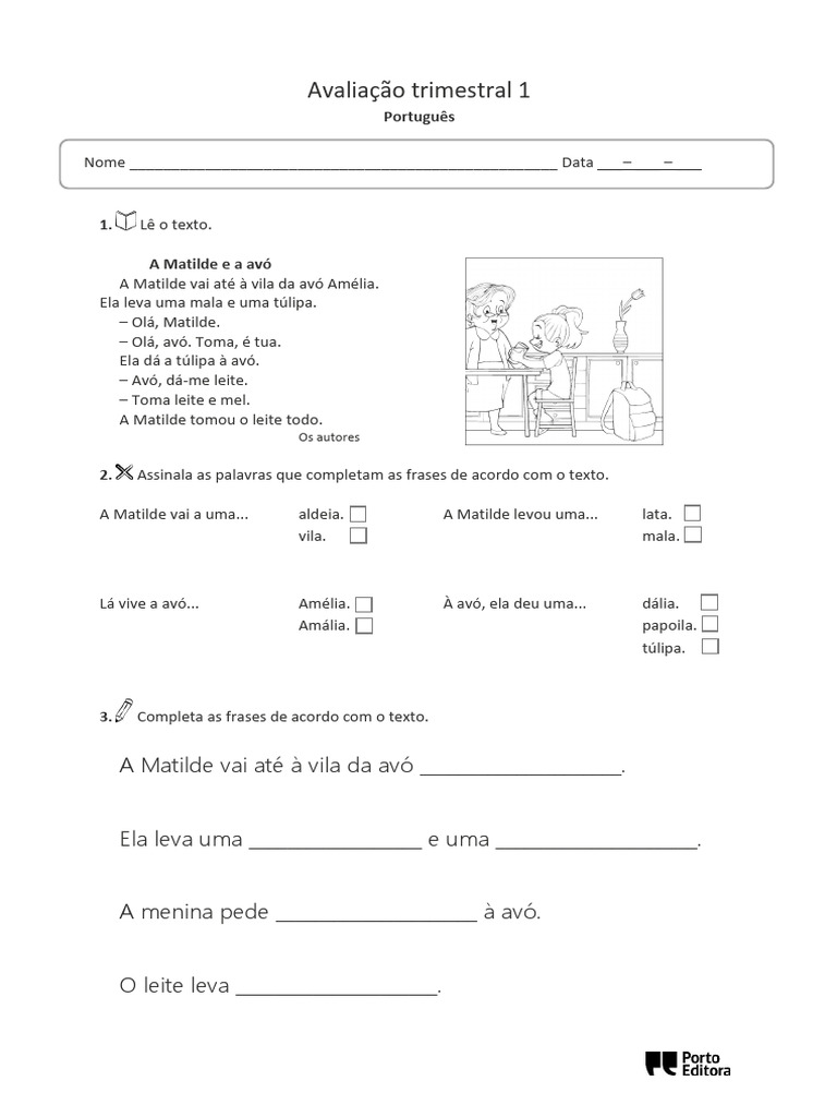 Avaliação Trimestral de Português 1º Ano | PDF