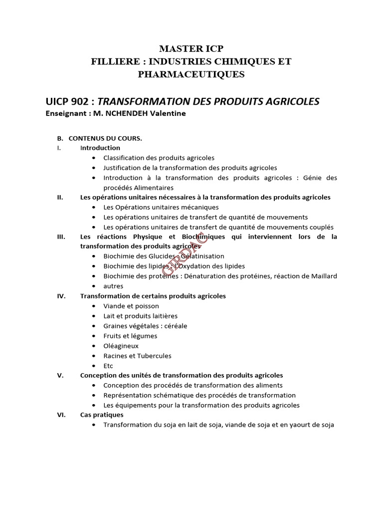 Transformation des Produits Agricoles | PDF | Nourritures | Micro-organisme