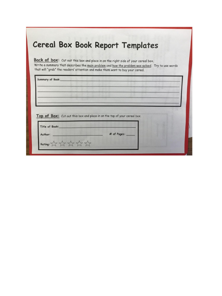 Cereal Box Report Template PDF