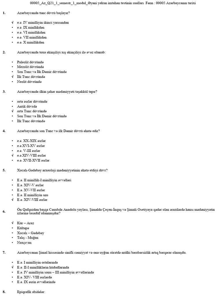 Tarix Suallar | PDF