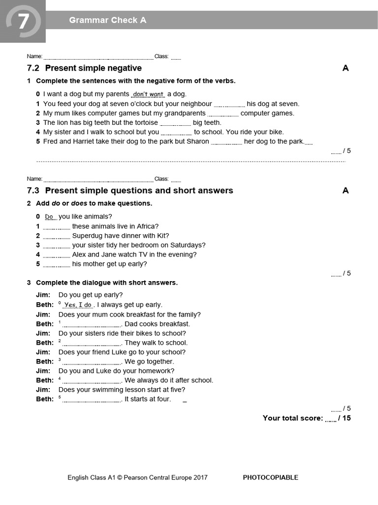 Grammar Check 7A PDF