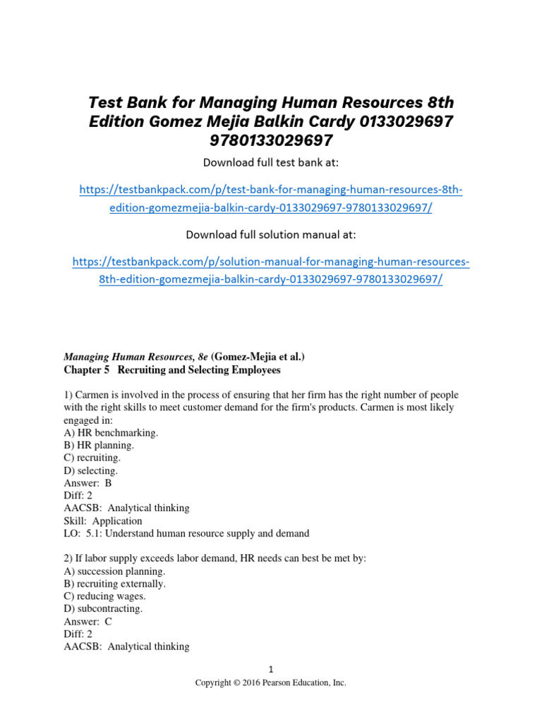 Managing Human Resources 8th Edition GomezMejia Test Bank 1 PDF