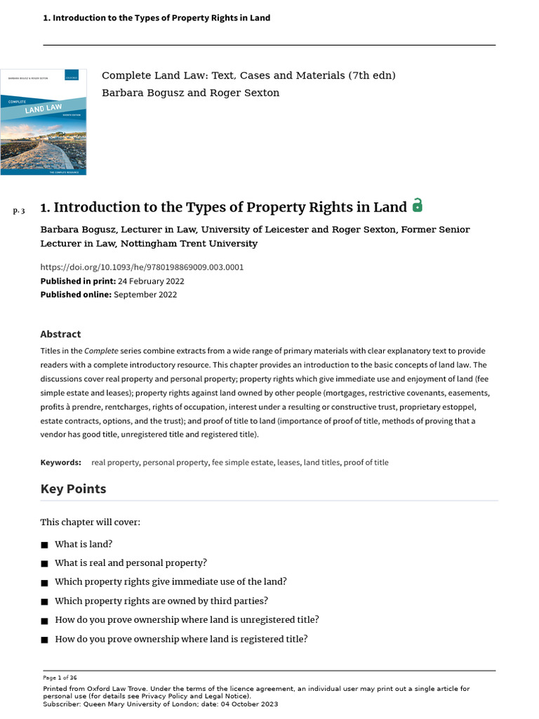 Introduction to Land Property Rights | PDF