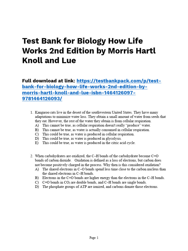 Biology How Life Works 2nd Edition Morris Test Bank 1 | PDF | Social ...