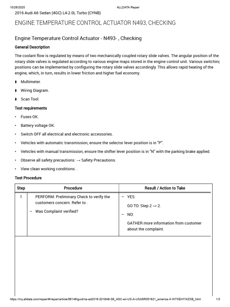 Engine Temperature Control Actuator N493, Checking PDF Electrical Connector Ignition System
